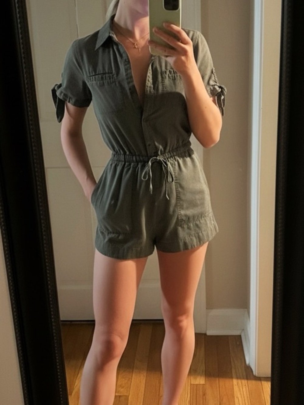 Express Olive Green Romper with Button Front - Size XS - EUC!